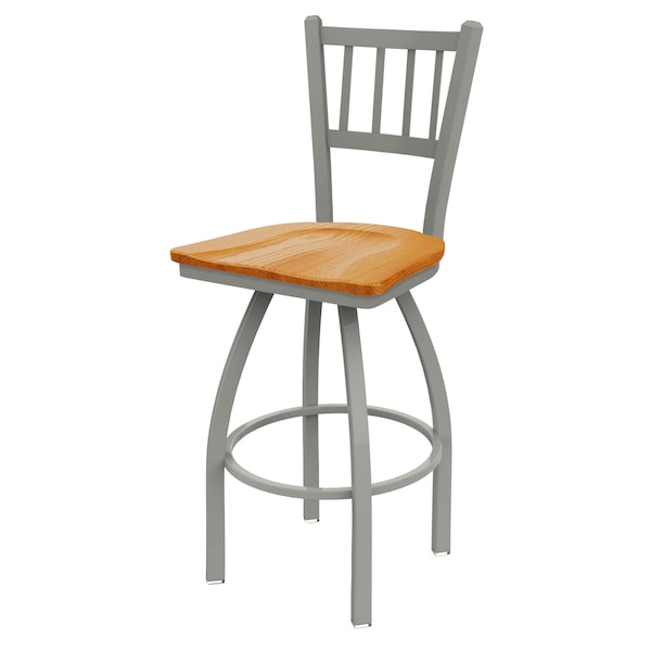 25" Swivel Counter Stool, Nickel Finish, Med Oak Seat